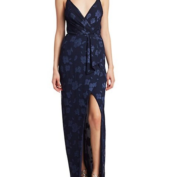 ML Monique Lhuillier Embroidered Floral Slit Gown - Picture 1 of 6